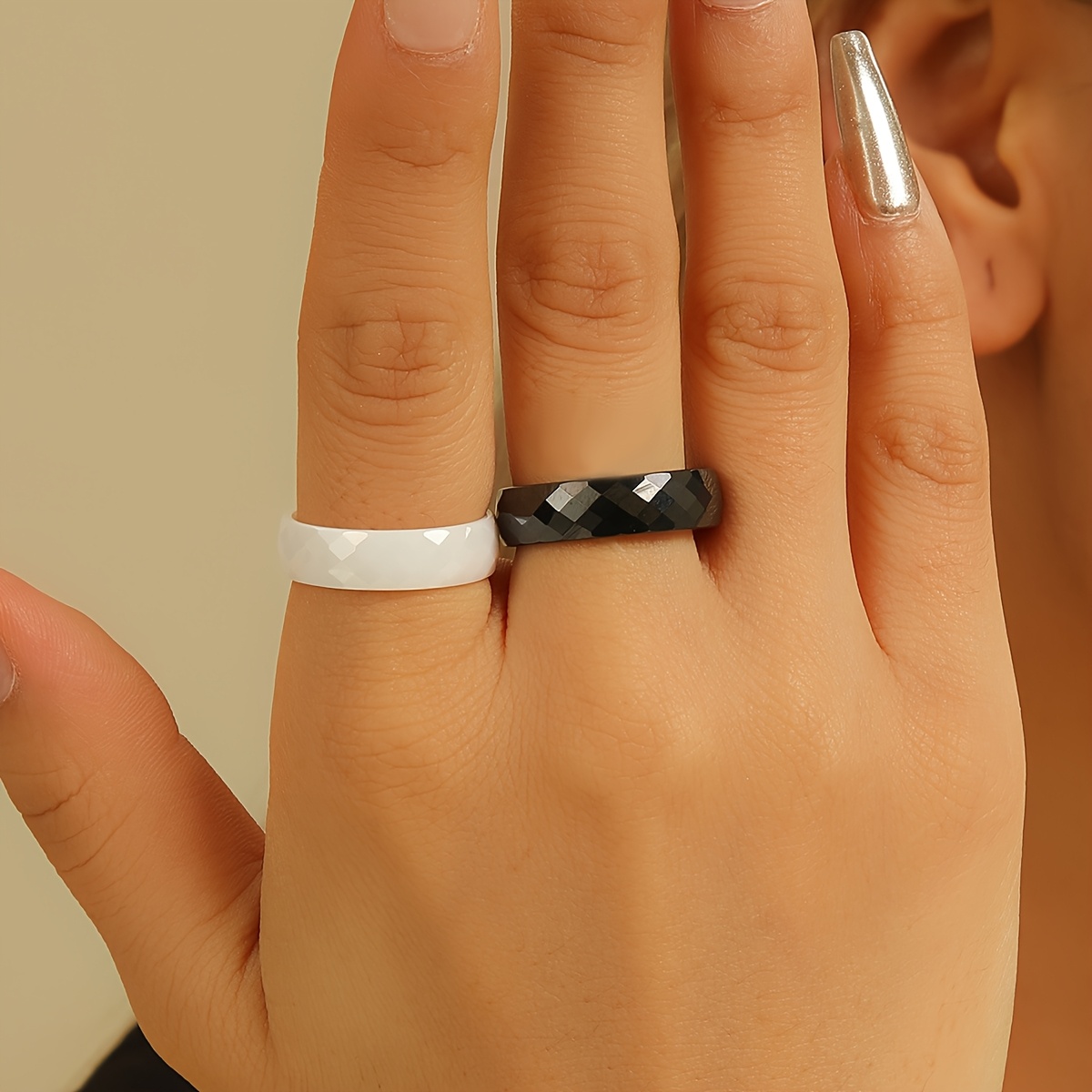 Geometric Cut Ceramic Ring for Couple